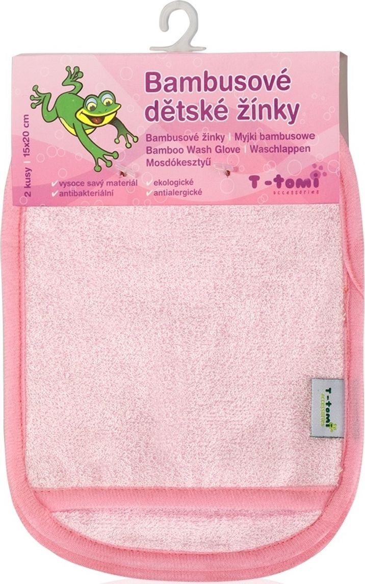 Dětská bambusová koupací žínka - rukavice růžová - obrázek 1