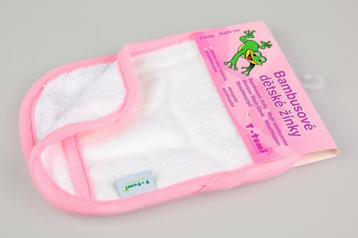 Dětská bambusová koupací žínka - rukavice růžová - obrázek 4