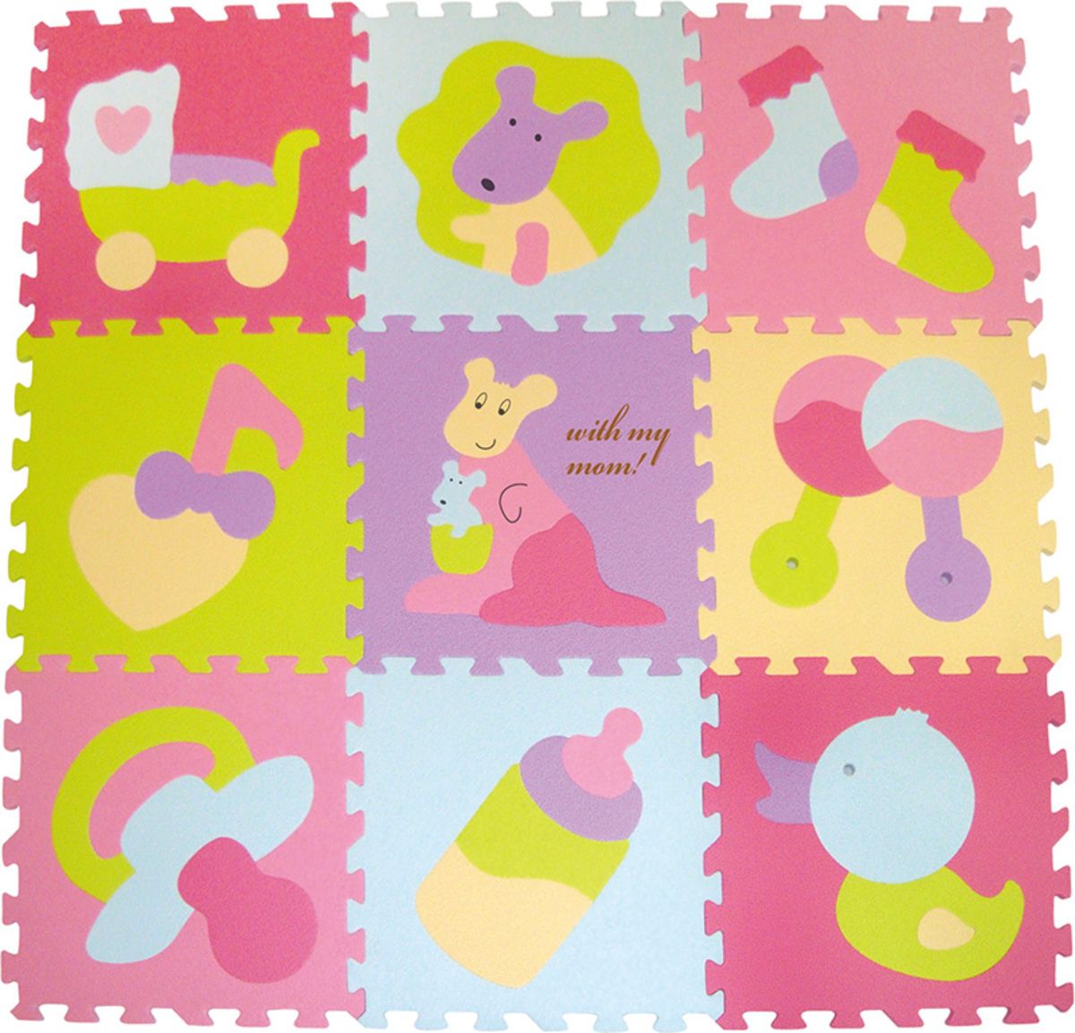 Pěnový koberec Ourbaby čtverec puzzle 92x92 cm modrá růžová - obrázek 1