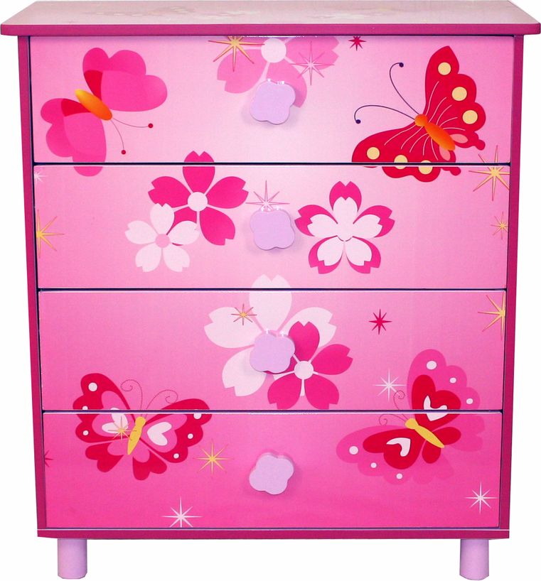 Ourbaby dětská komoda Butterfly MDF deska červená růžová - obrázek 1