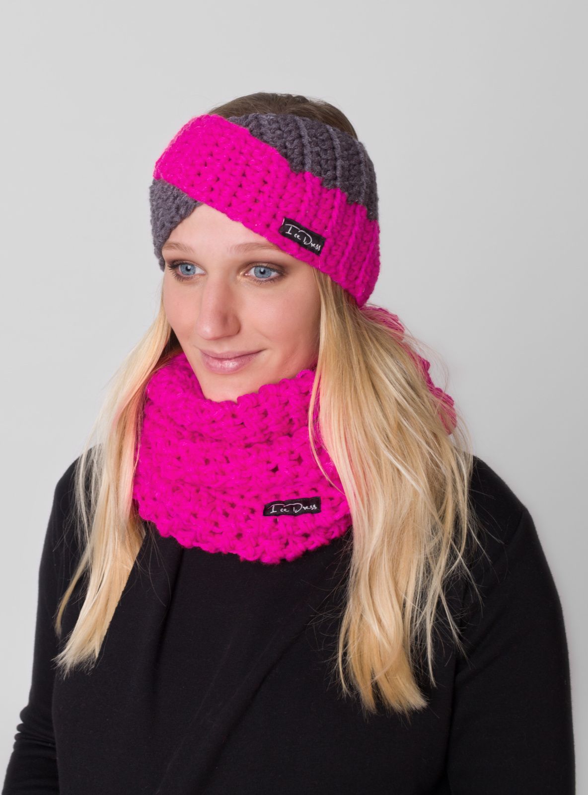 Háčkovaná čelenka IceDress TWIST Grafit/Pink Velikost: Dětská: 50-52 cm - obrázek 1