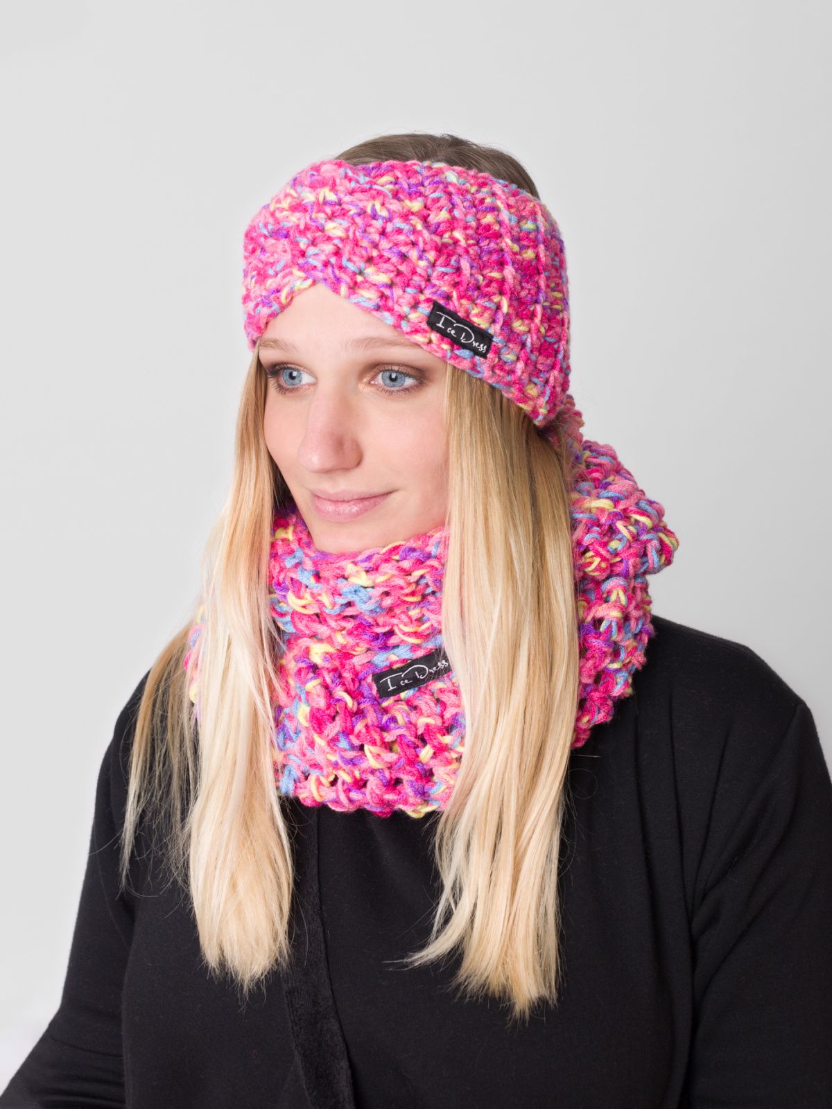 Háčkovaná čelenka IceDress TWIST Melír Pink Velikost: Dospělá: 53-59cm - obrázek 1