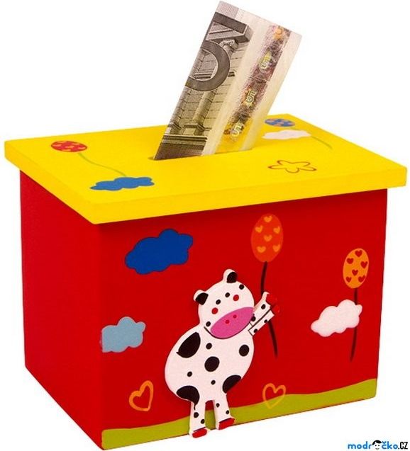 Pokladnička - Box červený s kravičkou (Legler) - obrázek 1