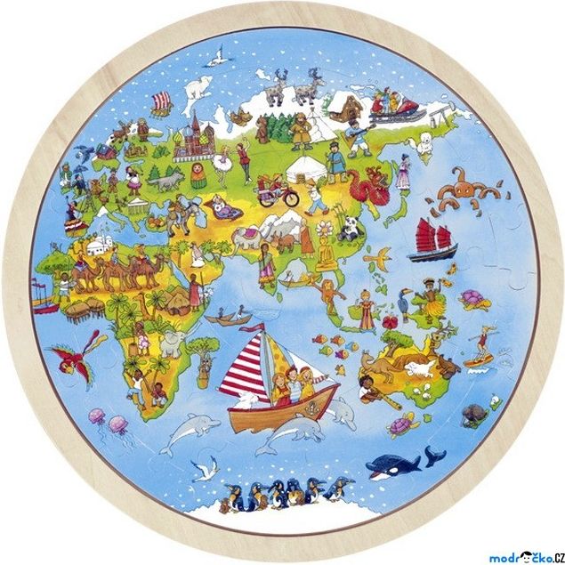 Puzzle dřevěné - Cesta kolem světa, 56ks (Goki) - obrázek 1