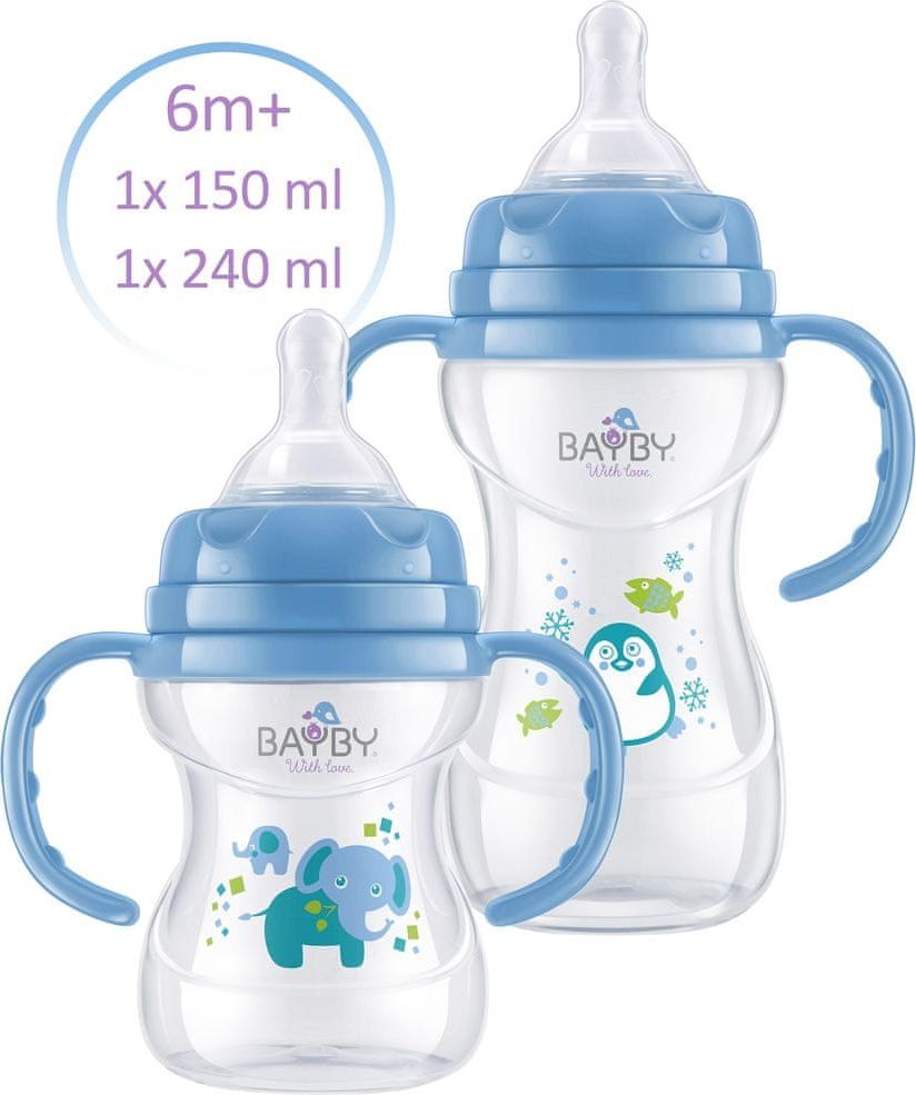 BAYBY Sada 2 kojeneckých lahví 6m+, modrá - obrázek 1