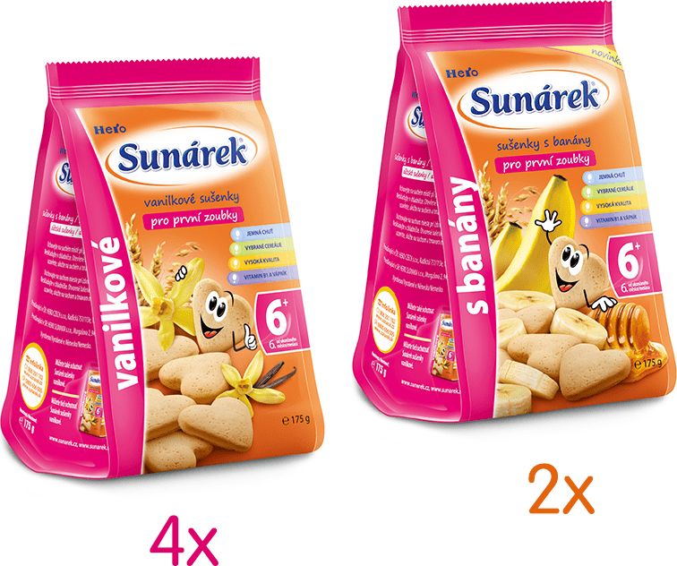 Sunárek Dětské sušenky mléčné mix karton L 6x175g - obrázek 1
