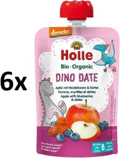 Holle Bio Dino Date 100% ovocné pyré jablko, borůvka, datle 6 x 100g - obrázek 1
