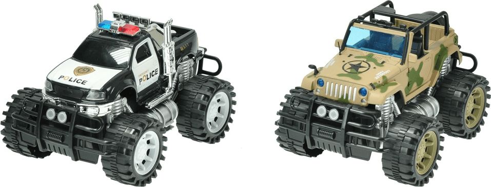 Mikro hračky Auto 2 ks policie + army 26 cm na setrvačník - obrázek 1