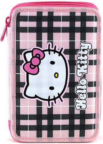 Hello Kitty Školní penál s náplní, růžovo-černé kostky - obrázek 1