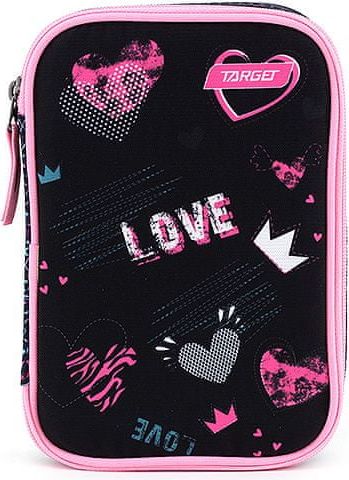 Target Školní penál s náplní , Love, jednopatrový, černo-růžový - obrázek 1