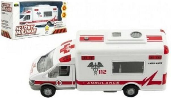 Dromader Auto ambulance městské služby plast 15cm na baterie se zvukem se světlem v krabici 19x10x7cm - obrázek 1