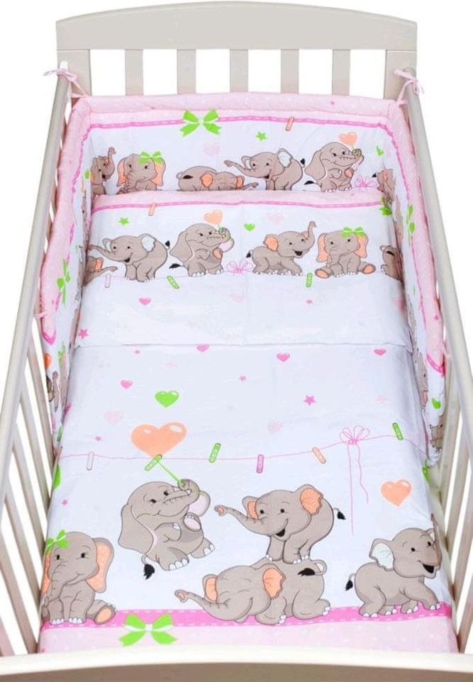 NEW BABY 2-dílné ložní povlečení New Baby růžové se sloníky - 2-dílné ložní povlečení New Baby růžové se sloníky - obrázek 1