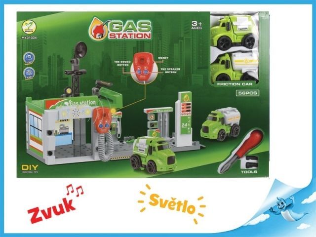 Mikro Trading Benzinová stanice 51,5x21x33cm s auty 2ks na baterie se světlem a zvukem s doplňky - obrázek 1