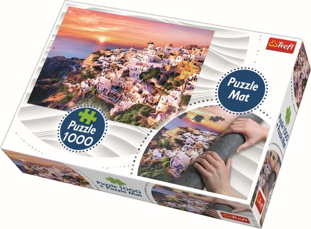 Trefl Puzzle Západ slunce na Santorini 1000 dílků + Podložka pod puzzle - obrázek 1