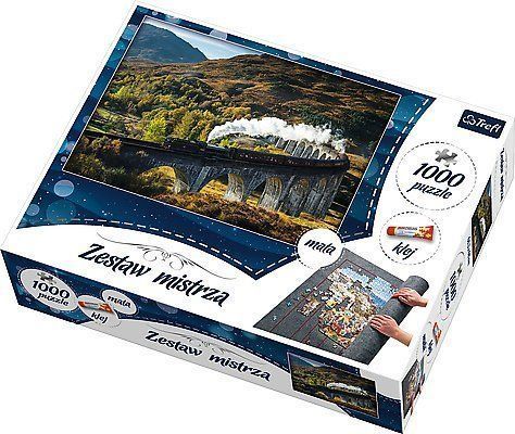 Trefl Sada 3v1 podložka s lepidlem a puzzle Skotský viadukt 1000 dílků - obrázek 1
