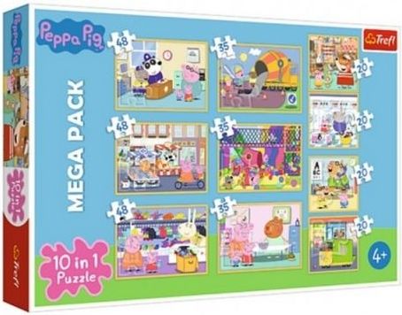 Trefl Puzzle 10v1 Prasátko Peppa/ Peppa Pig s přáteli v krabici 40x27x6cm - obrázek 1