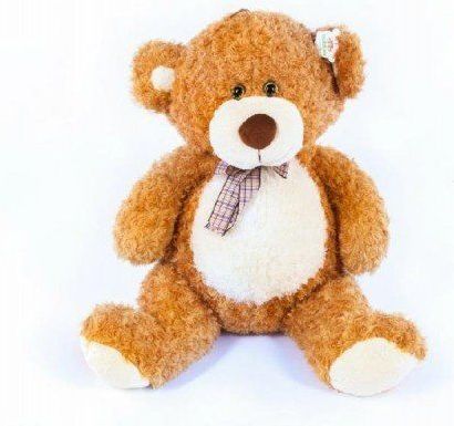 Teddies Medvěd s mašlí velký plyš 80cm světle hnědý kudrnatý 0m+ - obrázek 1