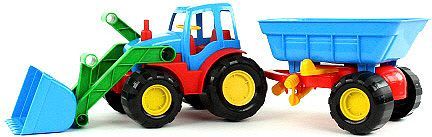 Bino Buldozer s přívěsem , Barevný buldozer s přívěsem modro-červený - obrázek 1