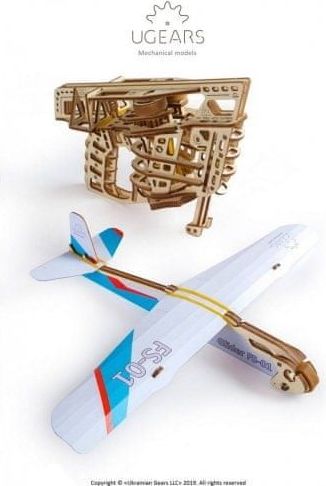 UGEARS  3D dřevěné mechanické puzzle Vystřelovací letadlo - obrázek 1