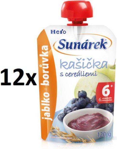 Sunárek Kašička s cereáliemi jablko a borůvka 12x120g - obrázek 1