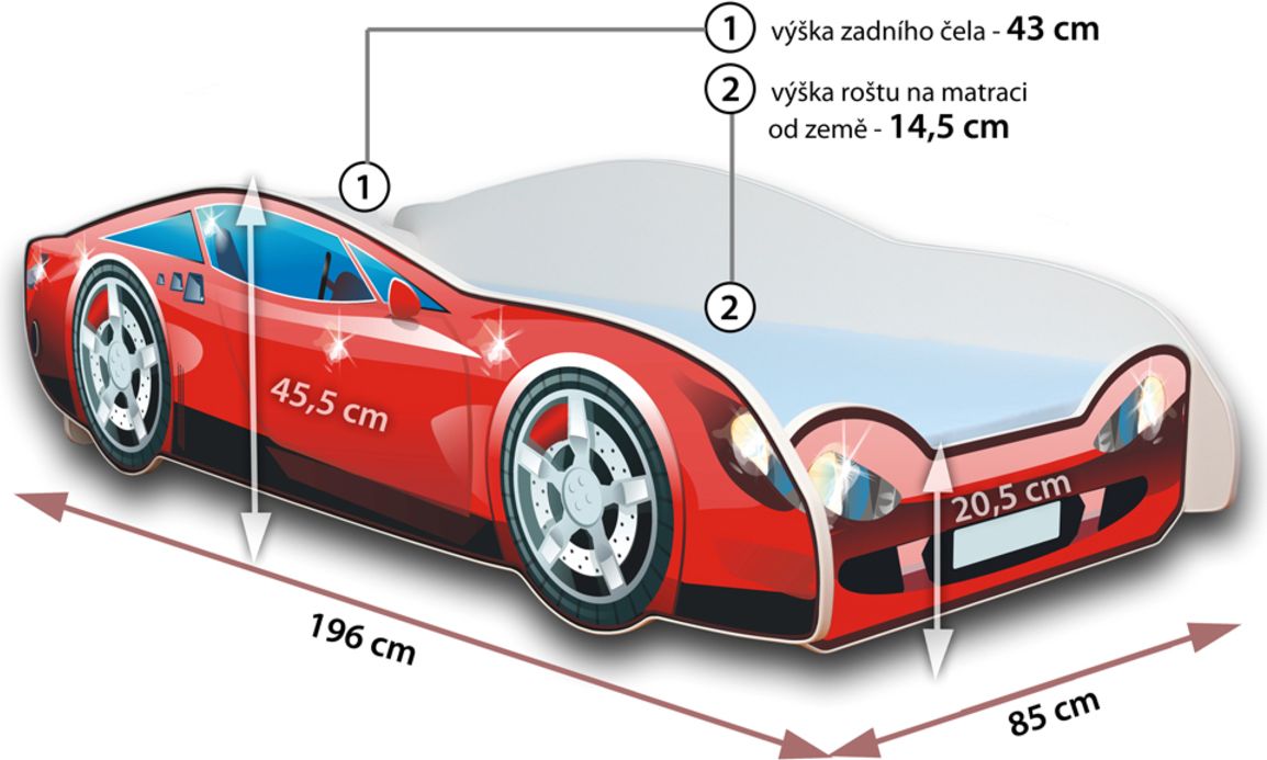 Dětská postel Ourbaby Car Speedy červená 180x80 cm - obrázek 3