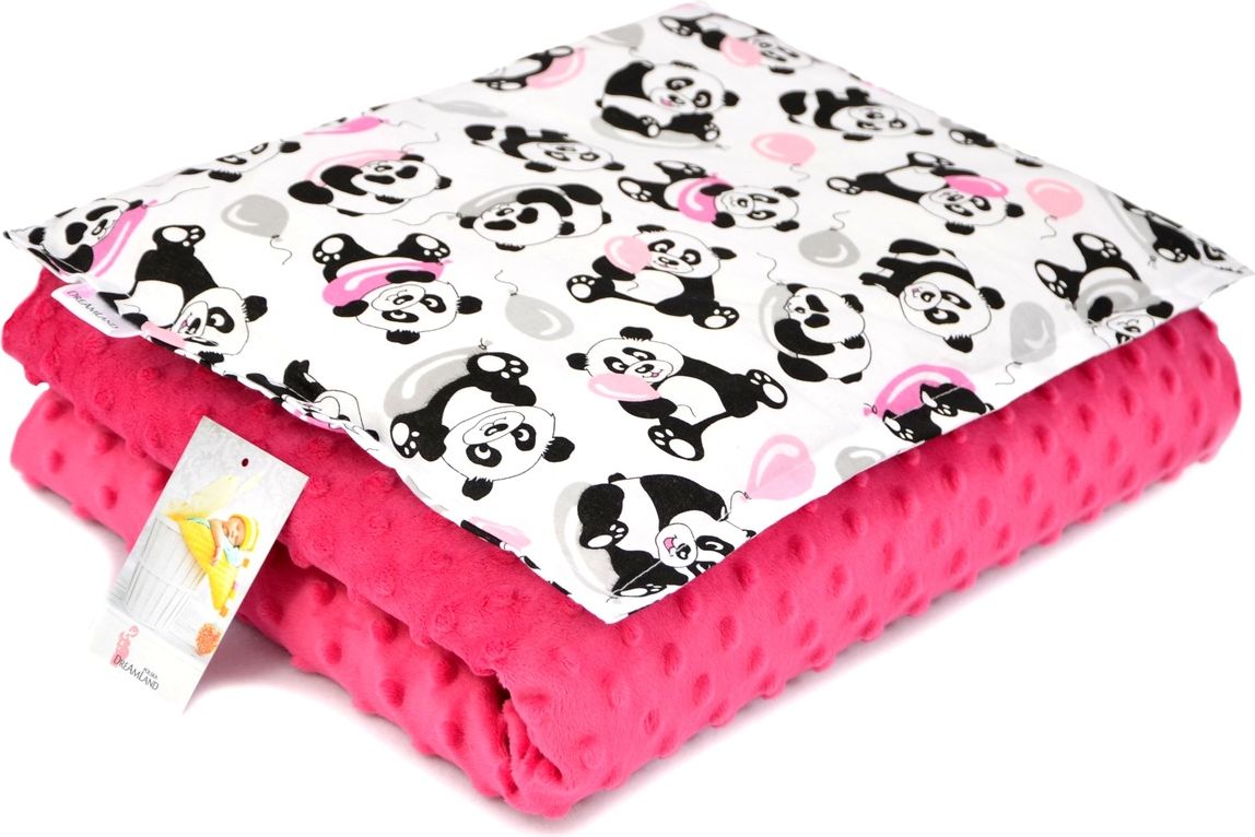 Dětská deka a polštář M Panda - fuchsiová 80x60 cm + 35x25 cm - obrázek 1
