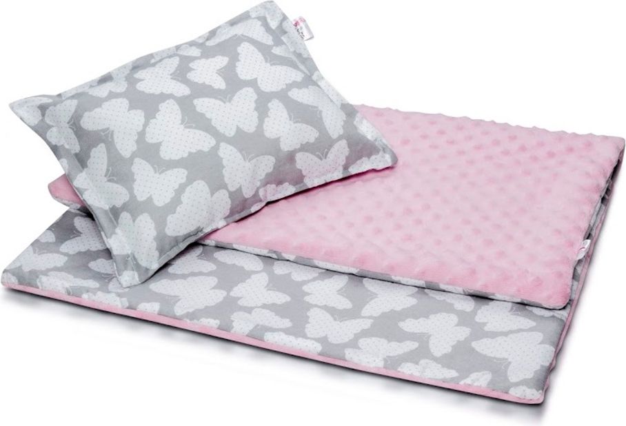 Dětská deka a polštář L Motýlci - růžová 100x75 cm + 35x25 cm - obrázek 1