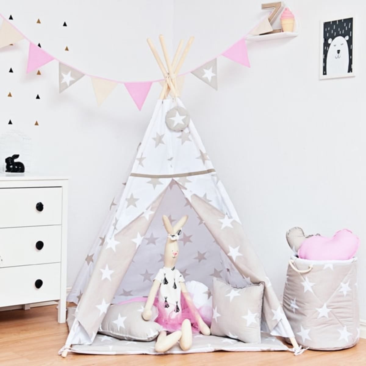 Teepee Béžová hvězda teepee + podložka - obrázek 1