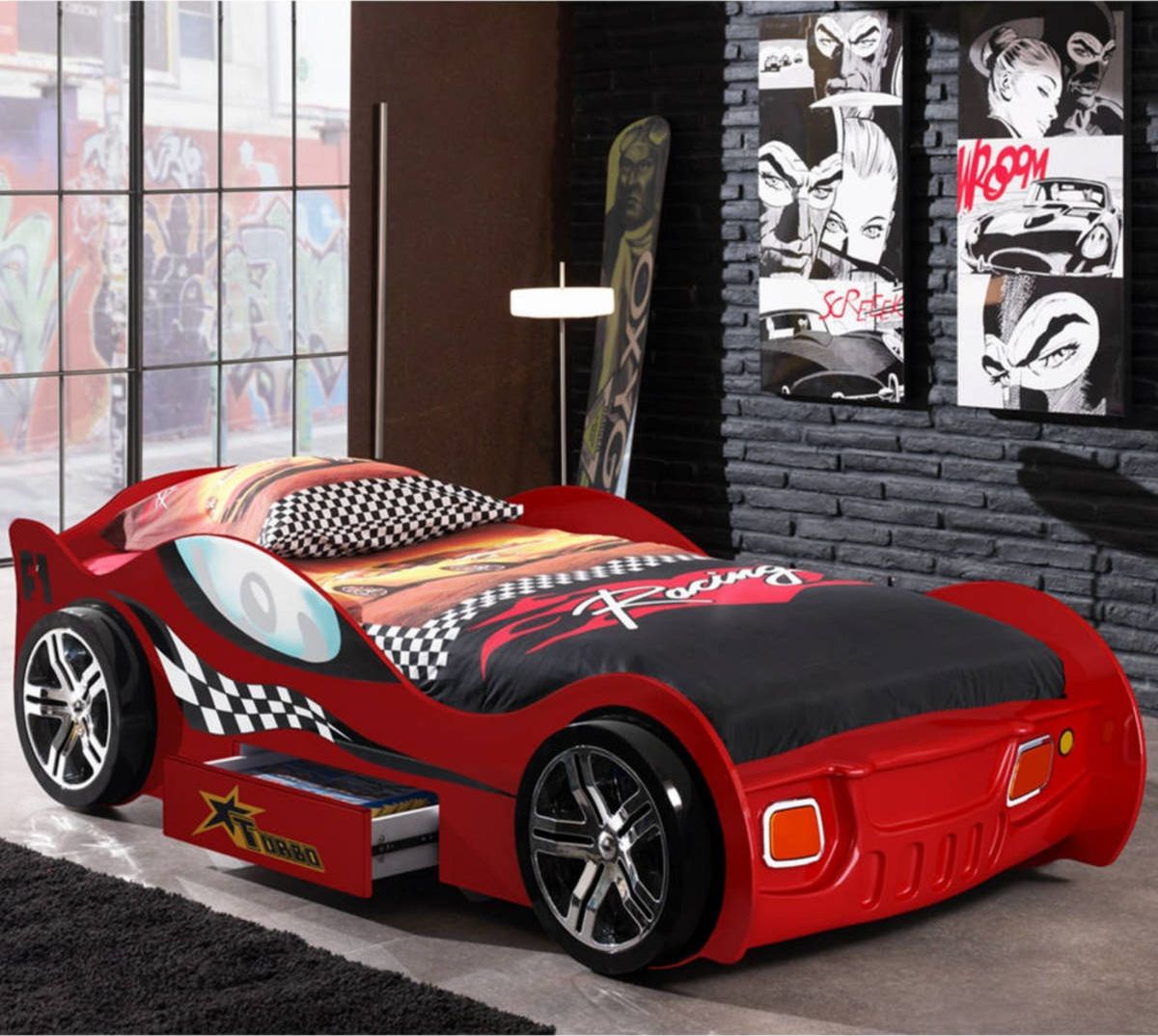 Dětská postel VIPACK FURNITURE Car Turbo Racing červená 200x90 cm - obrázek 1