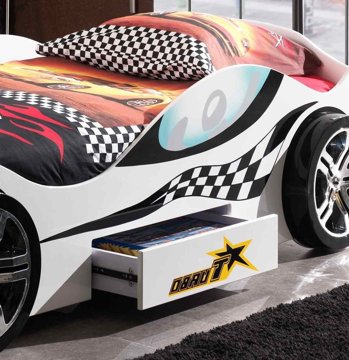 Dětská postel VIPACK FURNITURE Car Turbo Racing bílá 200x90 cm - obrázek 2