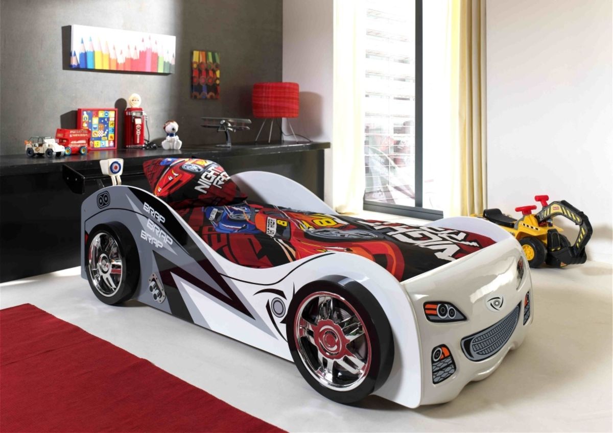 Dětská postel VIPACK FURNITURE Car Brap bílá šedá 200x90 cm - obrázek 1