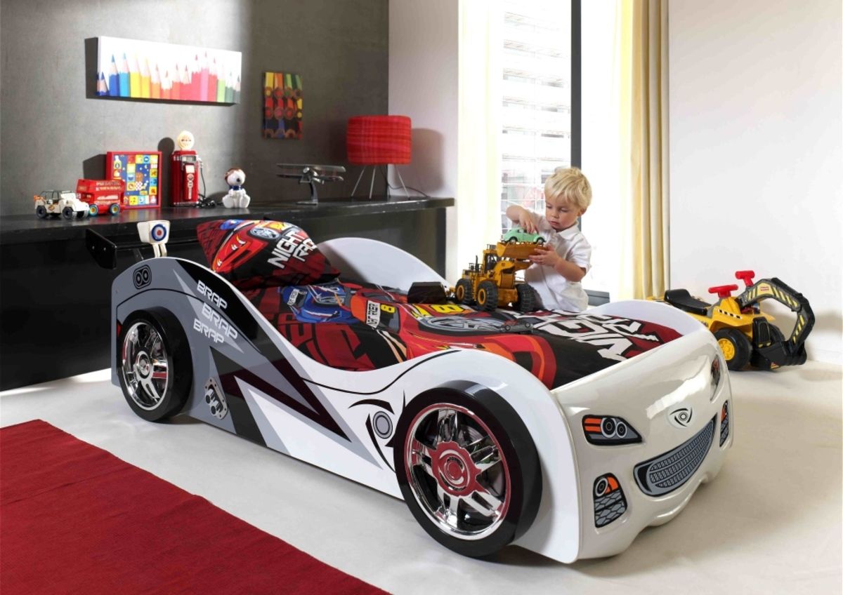 Dětská postel VIPACK FURNITURE Car Brap bílá šedá 200x90 cm - obrázek 3