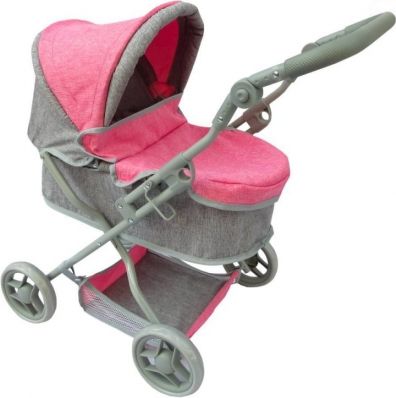 Hluboký kočárek pro panenky Euro Baby - růžovo/šedý