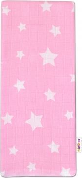 Baby Nellys Kvalitní bavlněná plenka - Tetra Premium, 70x80cm - Hvězdičky bílé na růžové - obrázek 1