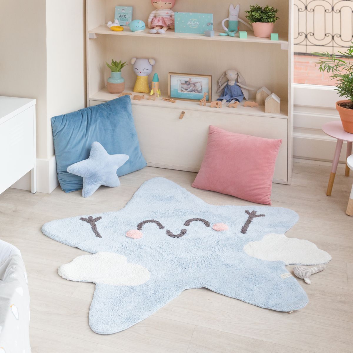 Koberec Ourbaby Happy Star 30261-0 jiný průměr 120 cm bílá modrá - obrázek 1