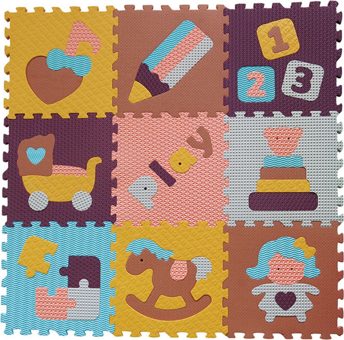 Pěnový koberec Ourbaby čtverec puzzle 92x92 cm hnědá modrá - obrázek 1