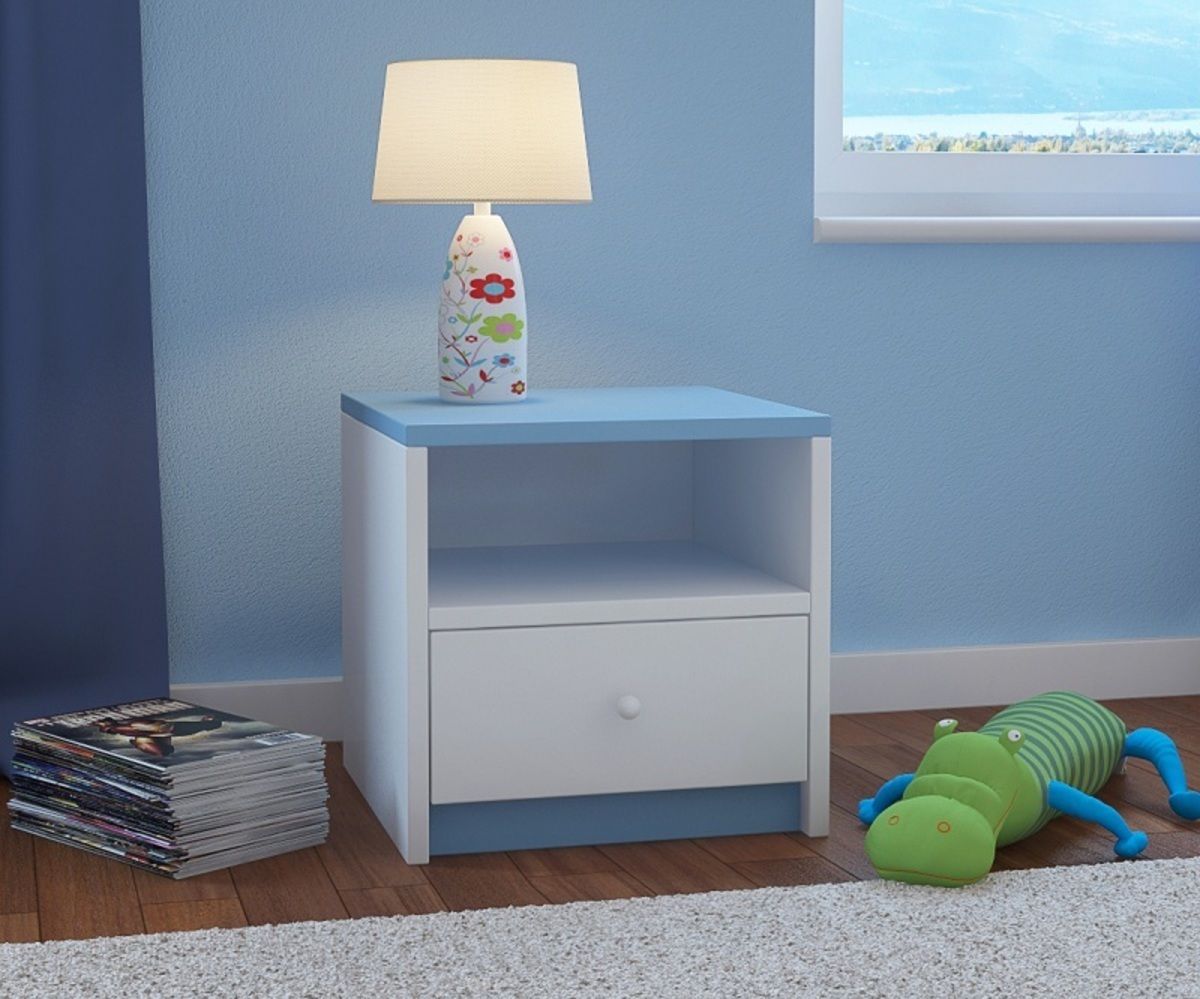 Ourbaby dětský noční stolek - modro-bílý - obrázek 1