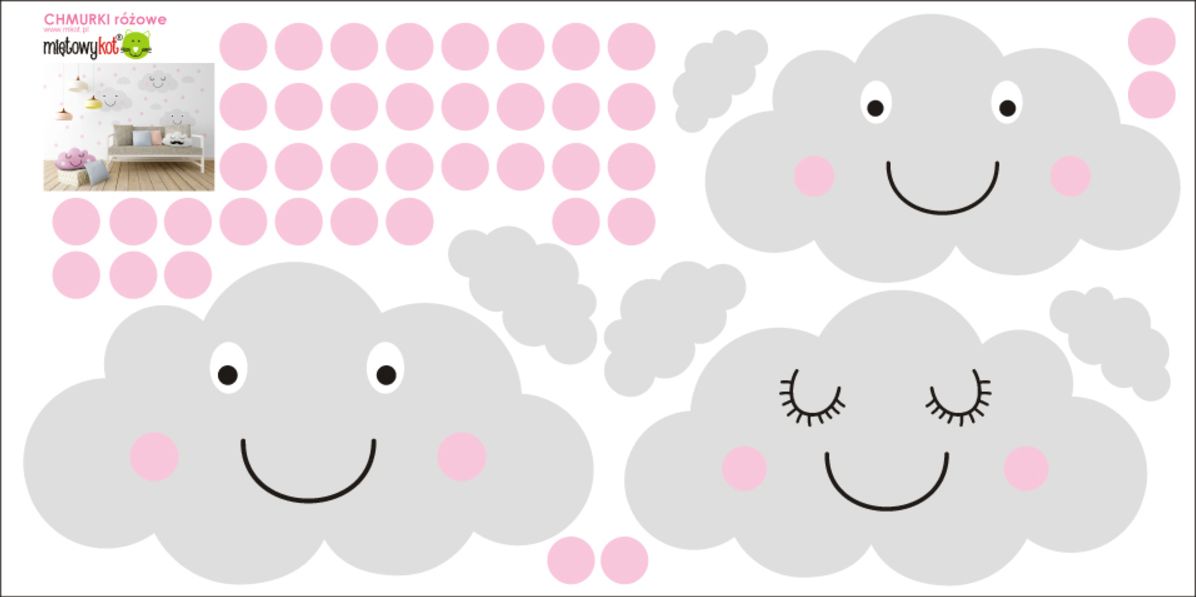 Samolepka na zeď Mint Kitten Clouds Dots 6071-0, 47 ks - obrázek 5
