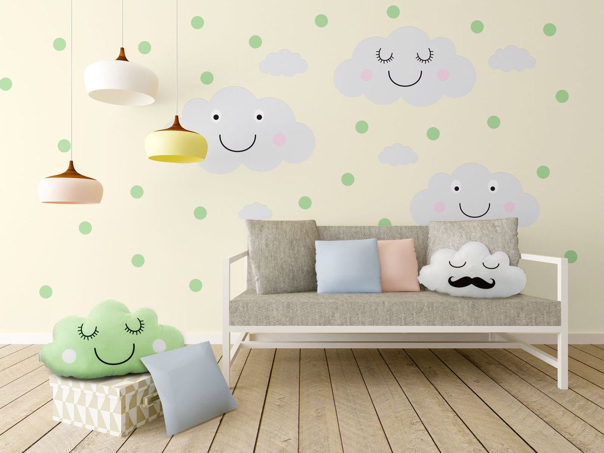 Samolepka na zeď Mint Kitten Clouds Dots 6068-0, 47 ks - obrázek 1