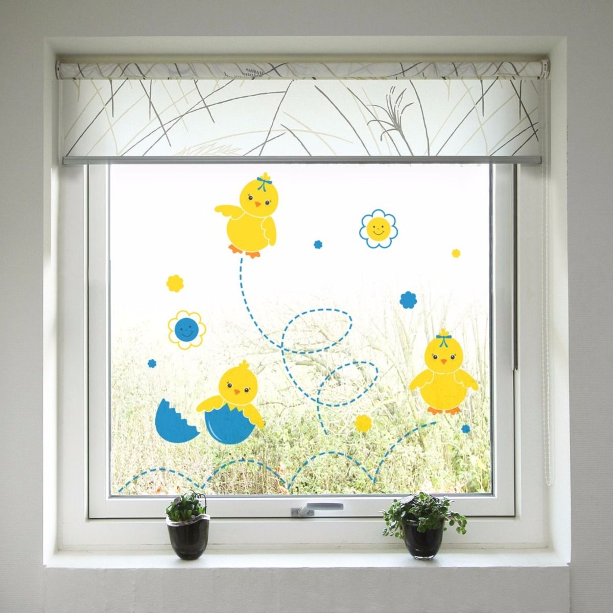 Velikonoční dekorace na okno - Kuřátka  60x40 - obrázek 1