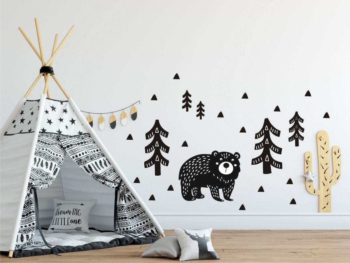 Samolepka na zeď Mint Kitten Bear the forest 20507-0, 150x100 cm - obrázek 1