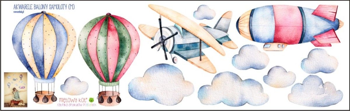 Samolepka na zeď Mint Kitten Balloons and airplanes 20499-0, - obrázek 2