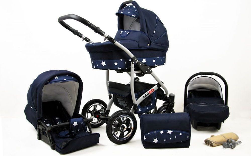 Sun Baby kočárek 3v1 Raf-pol Largo navy blue star - obrázek 1