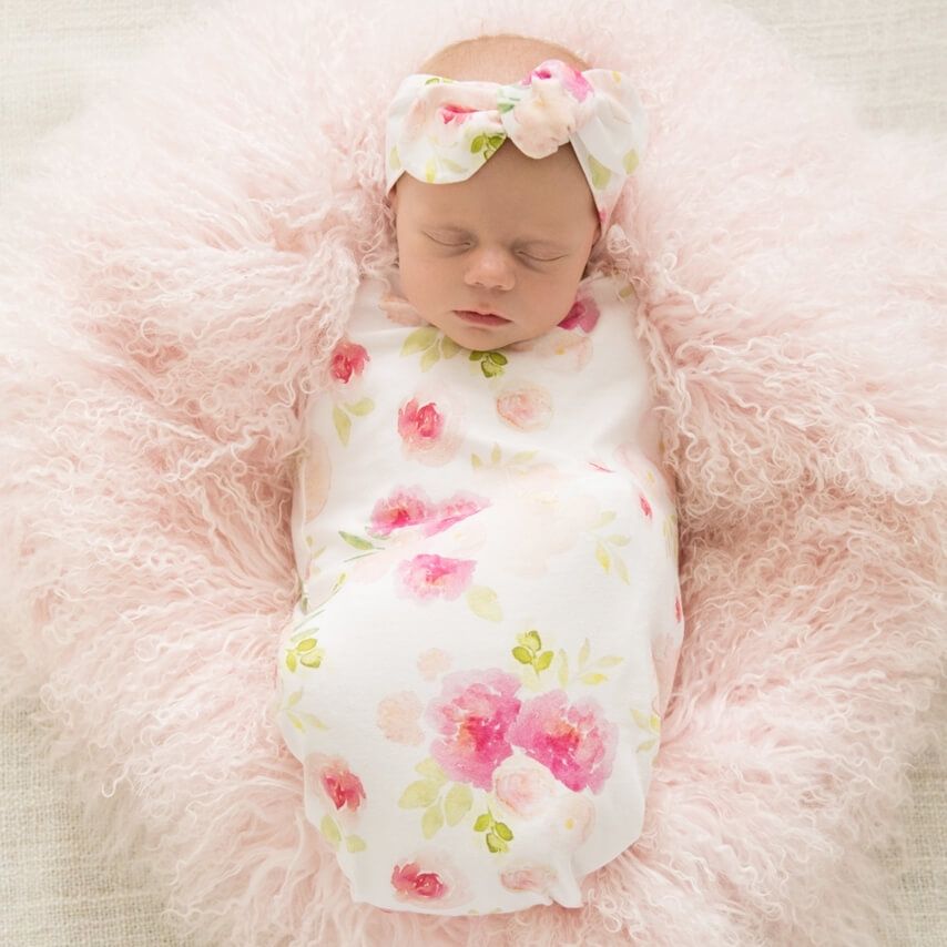 Snuggle Hunny Kids Bavlněná zavinovačka / šátek s čelenkou set Hunny Blossom - obrázek 6