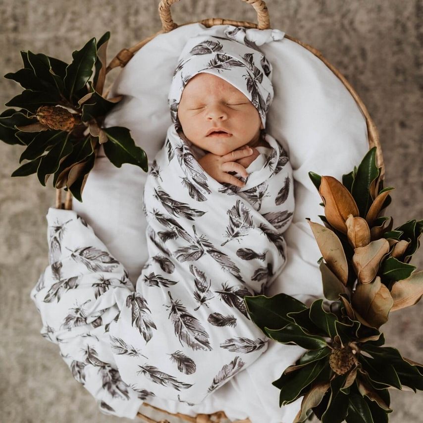 Snuggle Hunny Kids Bavlněná zavinovačka / šátek s čepičkou set Quill - obrázek 1