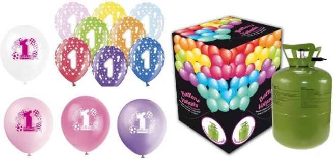 Helium sada na 1.NAROZENINY MALÁ OSLAVA HOLČIČKA + 13 latexových balónků - obrázek 1