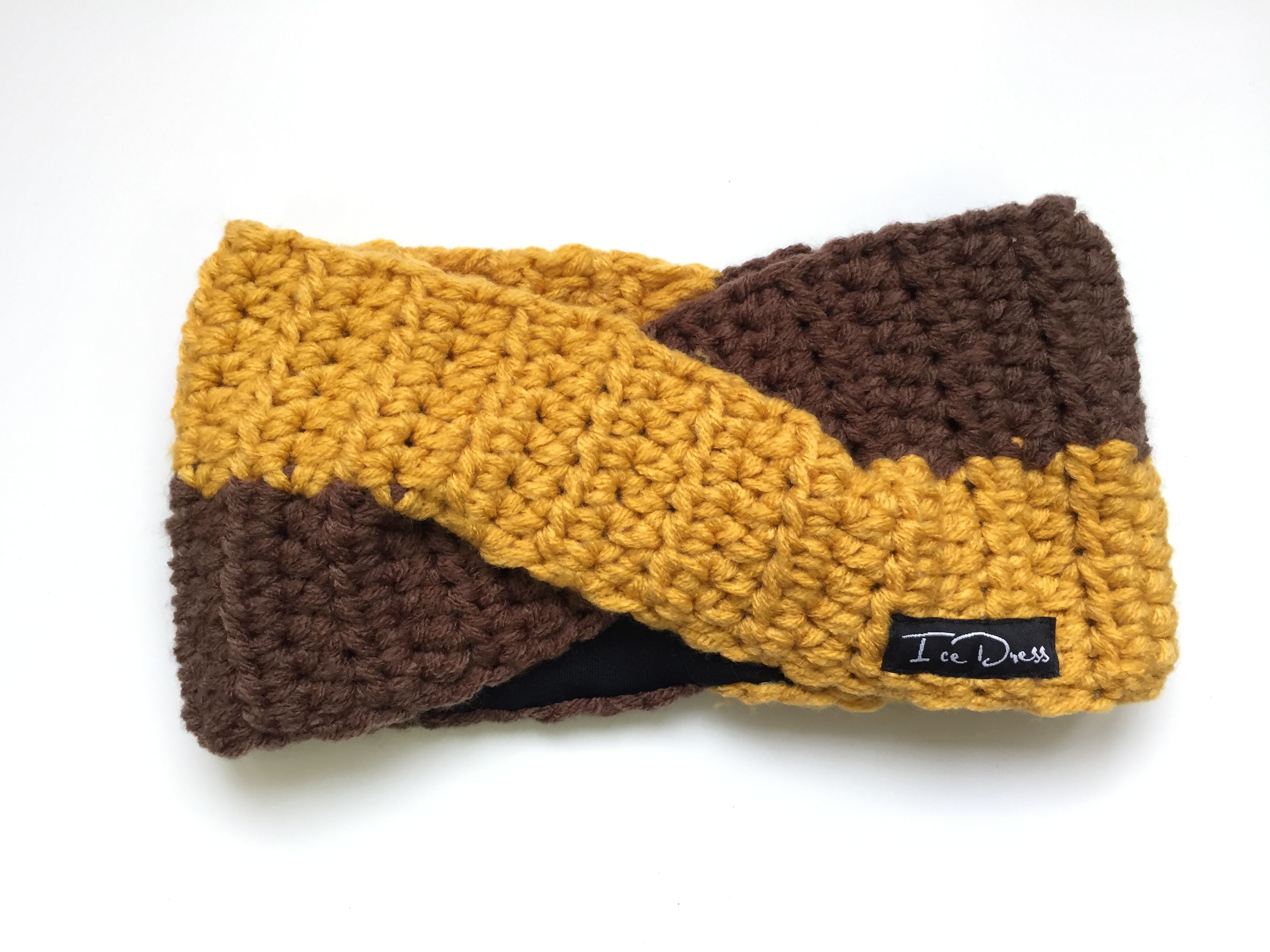 Háčkovaná čelenka IceDress TWIST Okr/Brown Velikost: Dospělá: 53-59cm - obrázek 2