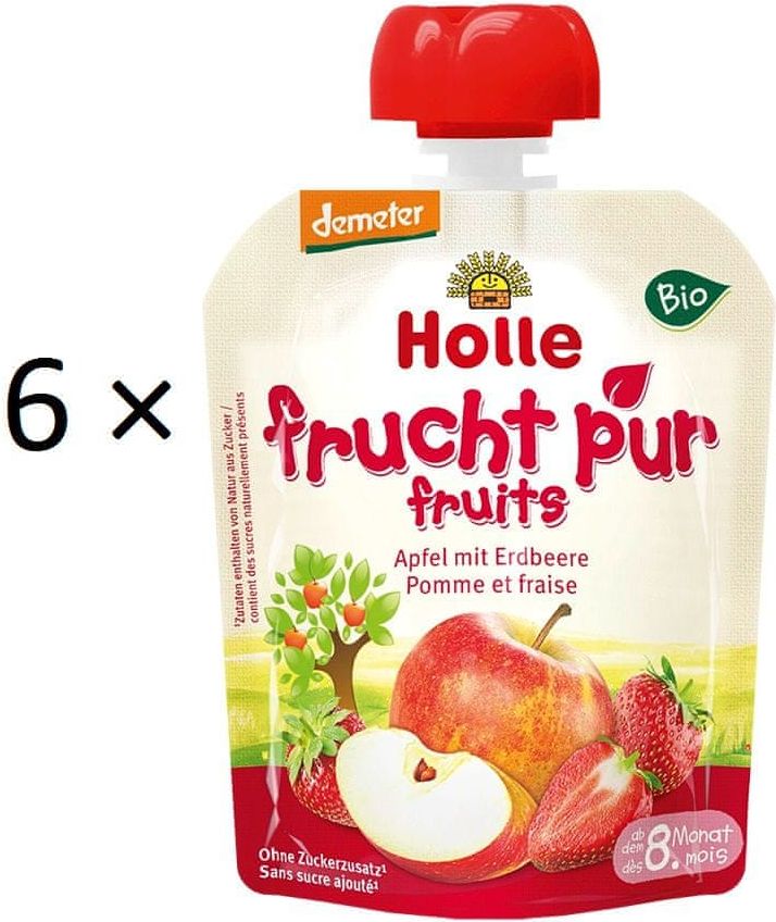 Holle Bio ovocné pyré jablko s jahodami - 6 x 90 g - obrázek 1