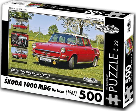 RETRO-AUTA© Puzzle č. 22 - ŠKODA 1000 MBG De Luxe (1967) 500 dílků - obrázek 1