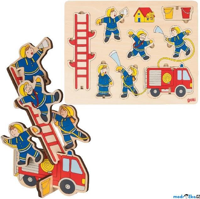 Puzzle vkládací - Balanční hasiči, 8ks (Goki) - obrázek 1